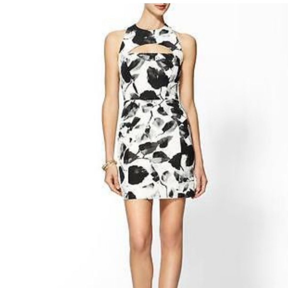 Milly Black and White Print Cutout Dress